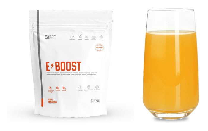 E-BOOST bebida en polvo con maca y guaraná, sabor mandarina - Allin+
