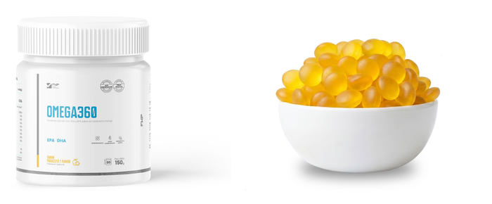 OMEGA360 omega-3 en gomitas, envase de 150 g sabor maracuyá y mango - Allin+